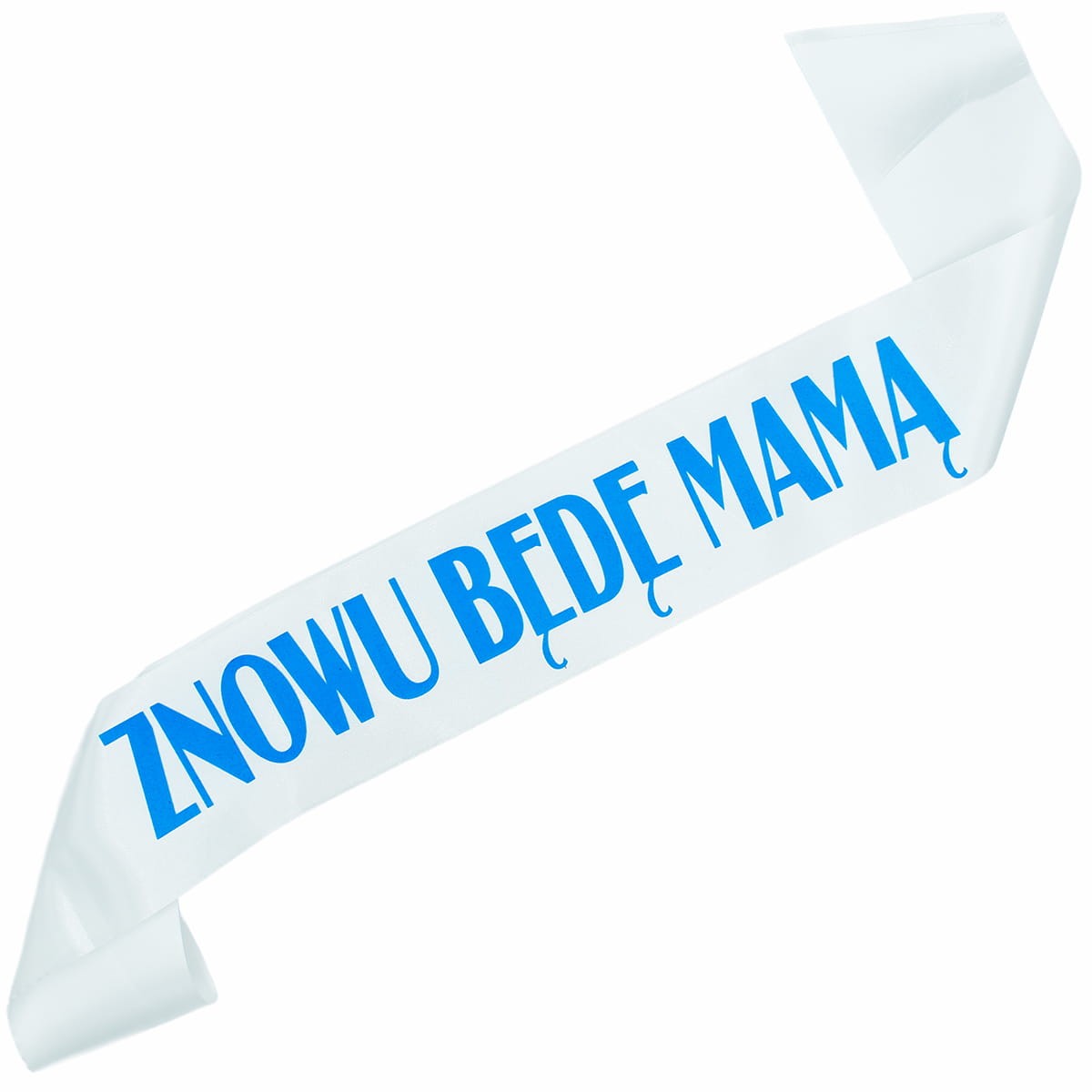 Znowu Będę Mamą - biała szarfa z niebieskim nadrukiem