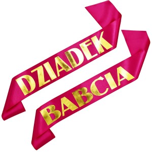 Zestaw szarf  Babcia i Dziadek  - fuksjowe szarfy ze złotym nadrukiem
