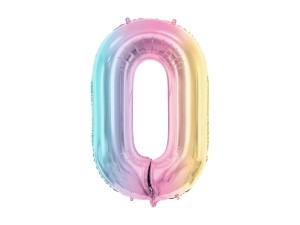 Balon foliowy Cyfra 0, 86cm, pastelowy tęczowy XL