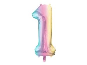 Balon foliowy Cyfra 1, 86cm, pastelowy tęczowy XL