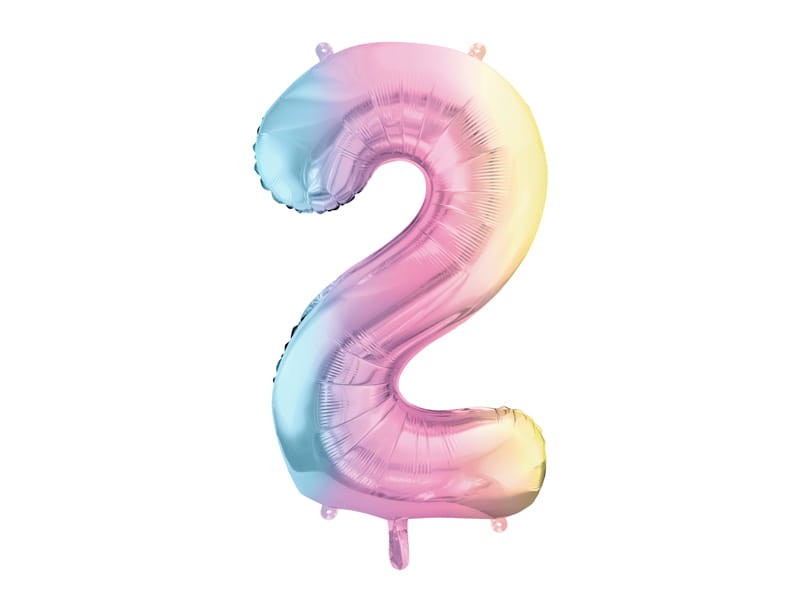 Balon foliowy Cyfra 2, 86cm, pastelowy tęczowy XL
