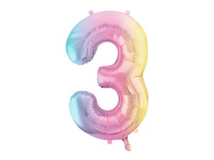 Balon foliowy Cyfra 3, 86cm, pastelowy tęczowy XL