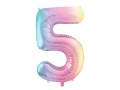 Balon foliowy Cyfra 5, 86cm, pastelowy tęczowy XL