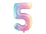 Balon foliowy Cyfra 5, 86cm, pastelowy tęczowy XL