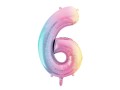 Balon foliowy Cyfra 6, 86cm, pastelowy tęczowy XL
