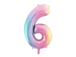 Balon foliowy Cyfra 6, 86cm, pastelowy tęczowy XL