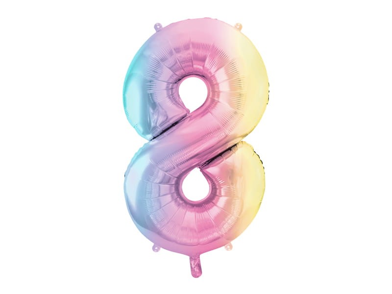Balon foliowy Cyfra 8, 86cm, pastelowy tęczowy XL