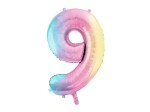 Balon foliowy Cyfra 9, 86cm, pastelowy tęczowy XL