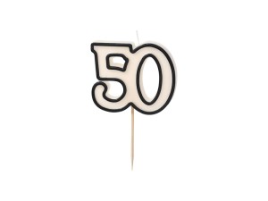 Świeczka urodzinowa liczba 50, 5,5cm, biało-czarny