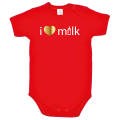 czerwone body niemowlęce z napisem i love milk, na krótki rękaw