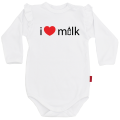 i love milk białe body z falbanką na długi rękaw