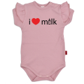 body z falbanką na krótki rękaw z napisem i love milk