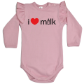 body z falbanką na długi rękaw z napisem i love milk