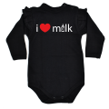 i love milk czarne body z falbanką na długi rękaw