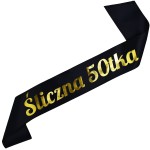 Śliczna 50tka -  czarna szarfa ze złotym nadrukiem