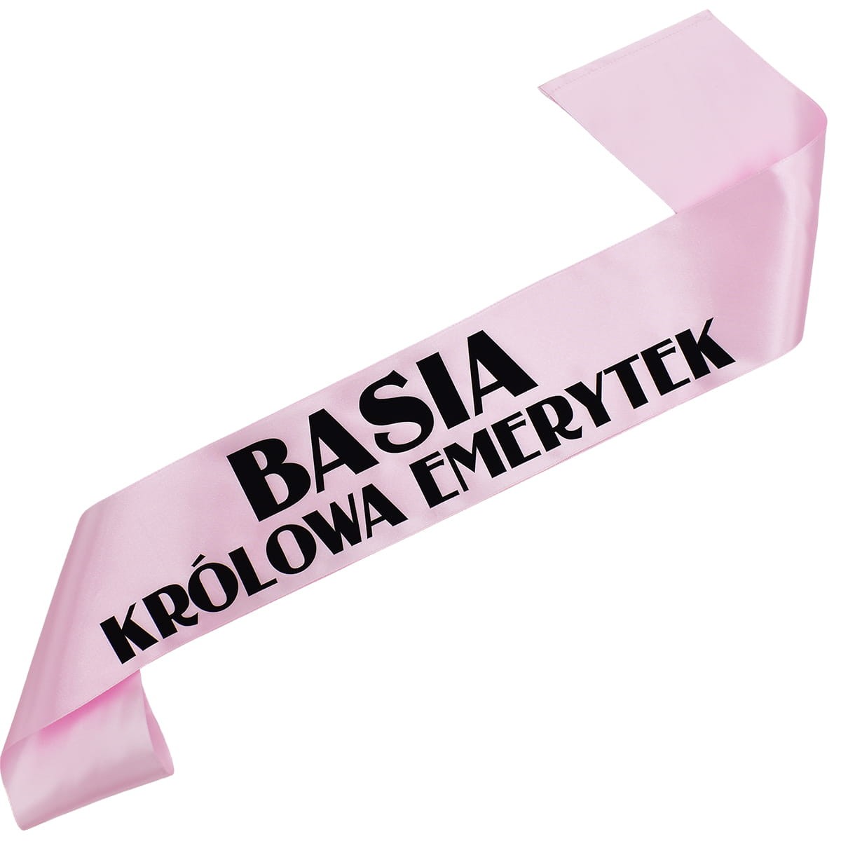 Królowa emerytek + imię - jasnoróżowa szarfa z czarnym nadrukie