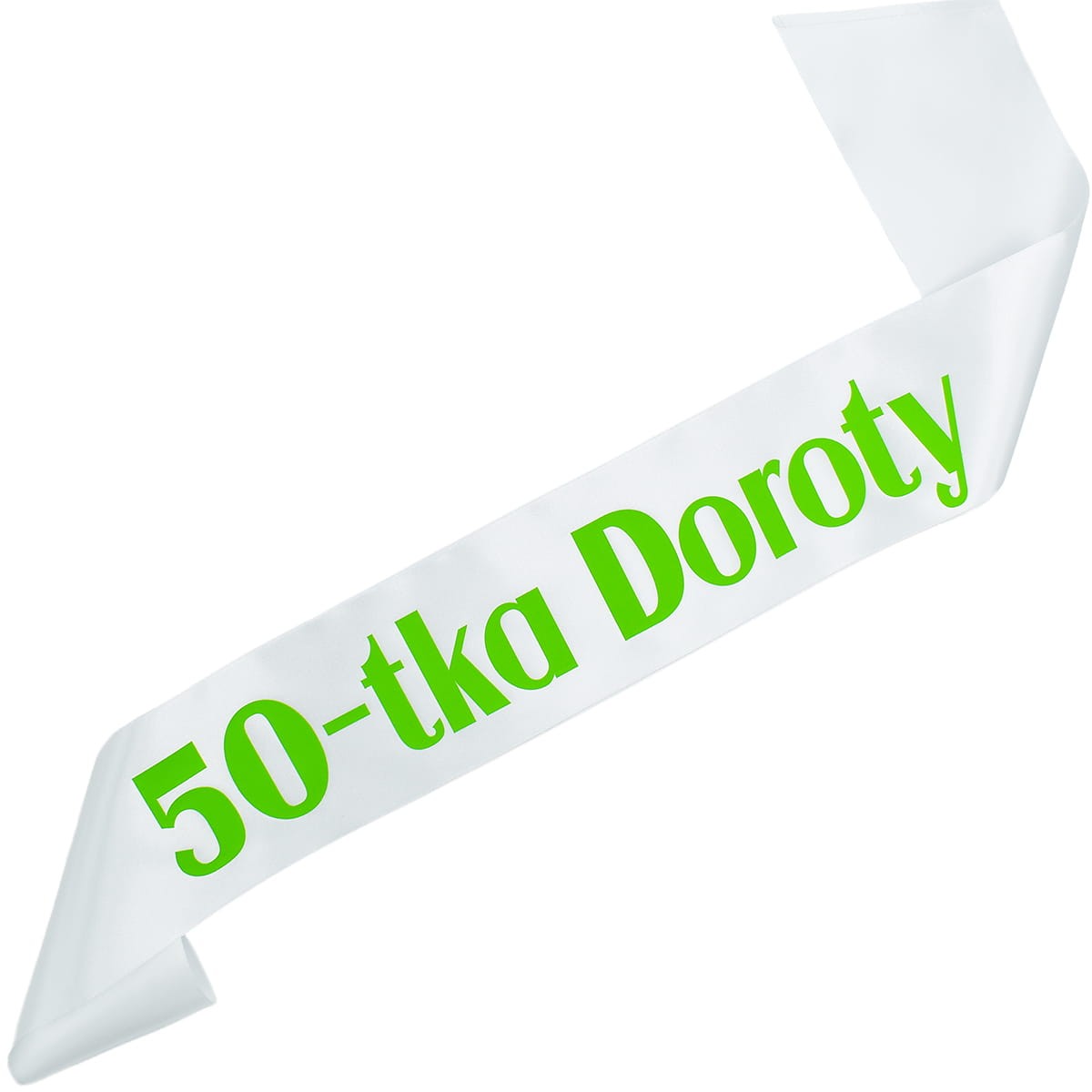 50-tka z imieniem - biała szarfa z zielonym nadrukiem