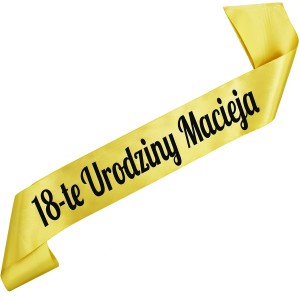 18-te urodziny z dowolnym imieniem - złota szarfa z czarnym nadrukiem