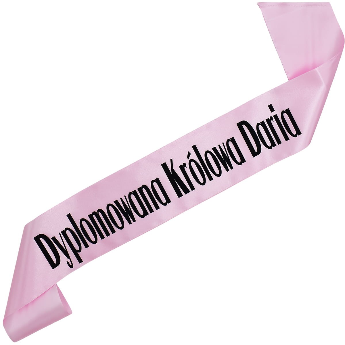 Dyplomowana Królowa + imię - jasnoróżowa szarfa z czarnym nadrukiem