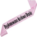 Dyplomowana Królowa + imię - jasnoróżowa szarfa z czarnym nadrukiem