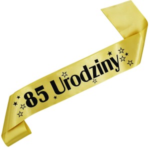 85 Urodziny - złota szarfa z czarnym nadrukiem