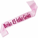 Boska 45-latka + imię - jasnoróżowa szarfa z fuksjowym nadrukiem