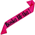 Boska 18-tka! - fuksjowa szarfa z czarnym nadrukiem