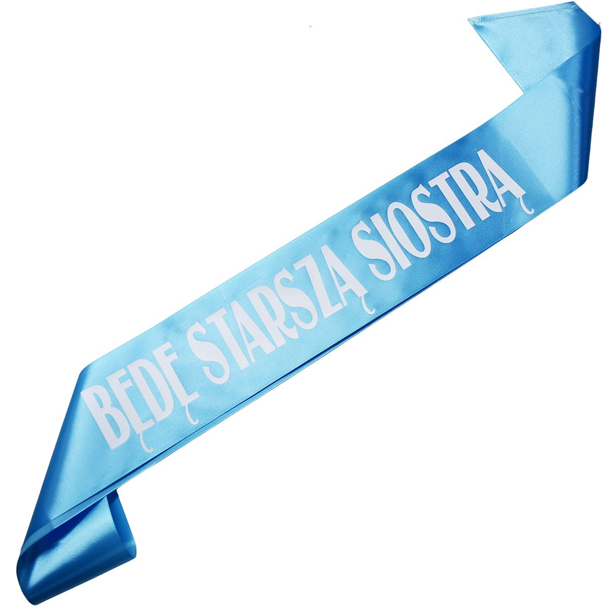 Będę starszą siostrą - turkusowa szarfa z białym nadrukiem