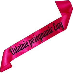 Ostatnie pożegnanie z dowolnym imieniem - fuksjowa szarfa z czarnym nadrukiem 