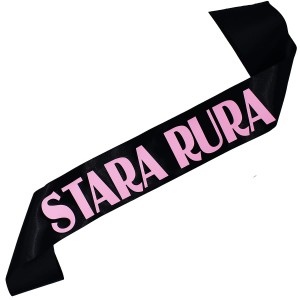 Stara Rura -czarna szarfa z jasnoróżowym nadrukiem