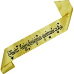 Najpiękniejsza Gwiazdeczka + imię - złota szarfa z czarnym nadrukiem