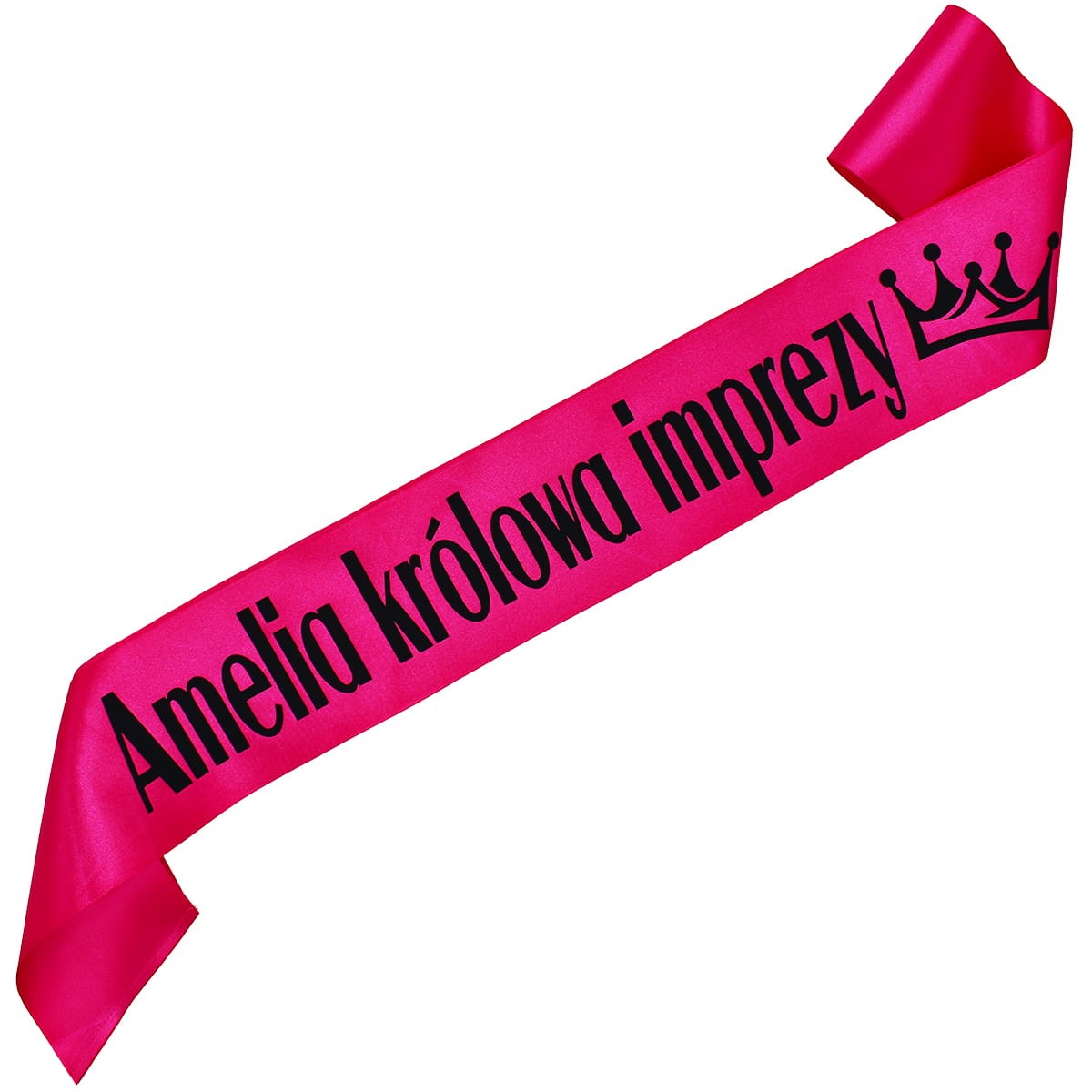 Królowa imprezy + imię - fuksjowa szarfa z czarnym nadrukiem
