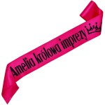 Królowa imprezy + imię - fuksjowa szarfa z czarnym nadrukiem