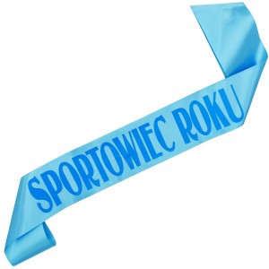 Sportowiec Roku - turkusowa szarfa z niebieskim nadrukiem