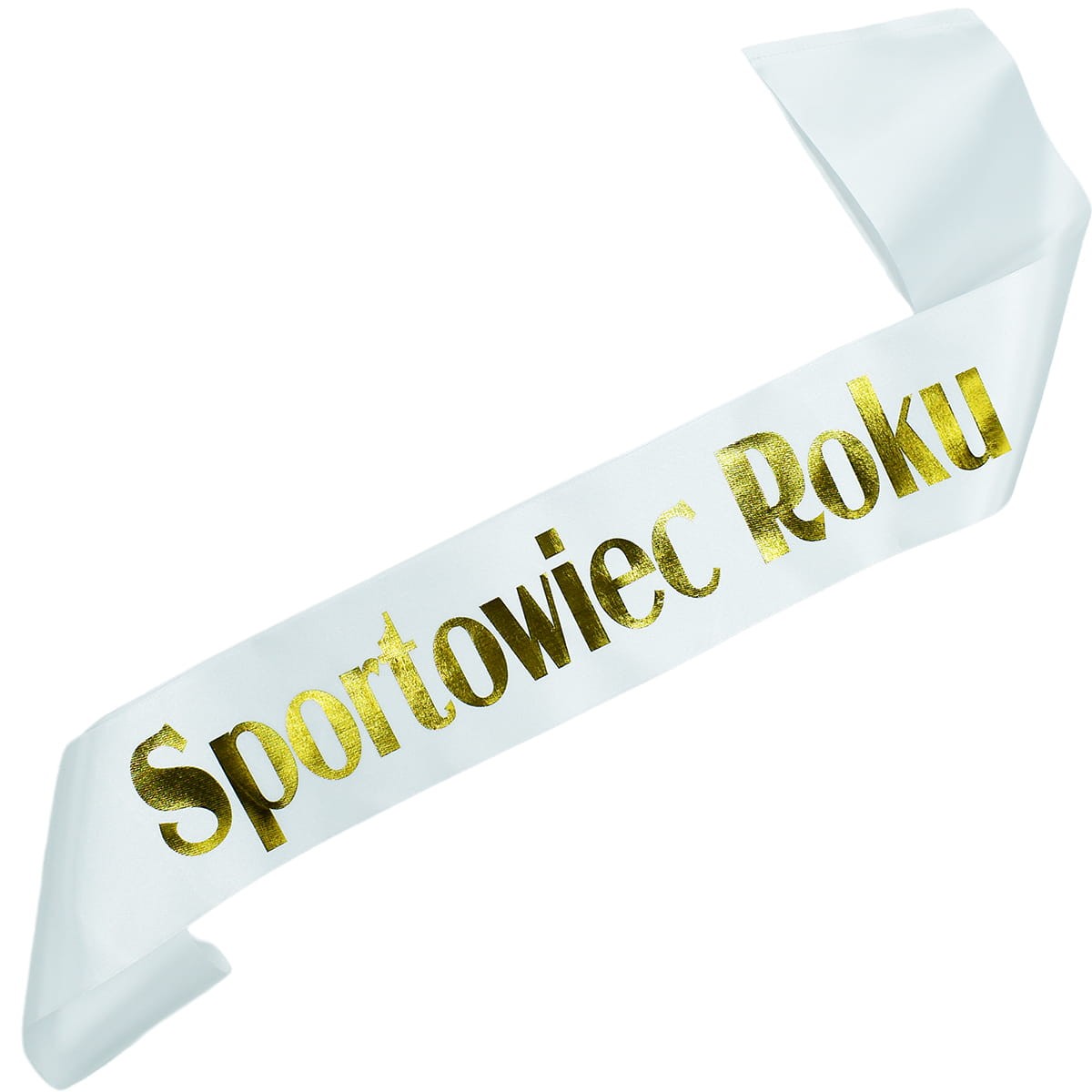Sportowiec Roku - biała szarfa ze złotym nadrukiem