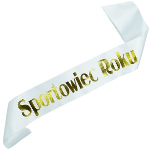 Sportowiec Roku - biała szarfa ze złotym nadrukiem