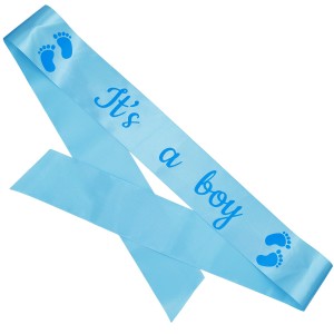 Szarfa dekoracyjna- It's a Boy ze stópkami - błękitna z niebieskim nadrukiem