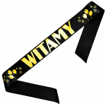 Szarfa dekoracyjna powitalna - WITAMY - czarna ze złotym nadrukiem