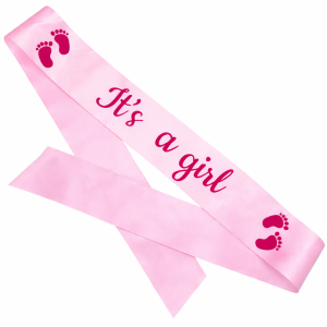 Szarfa dekoracyjna- It's a girl ze stópkami - jasnoróżowa z fuksjowym nadrukiem