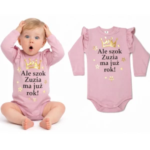 Body z falbanką Ale Szok + imię brudny róż