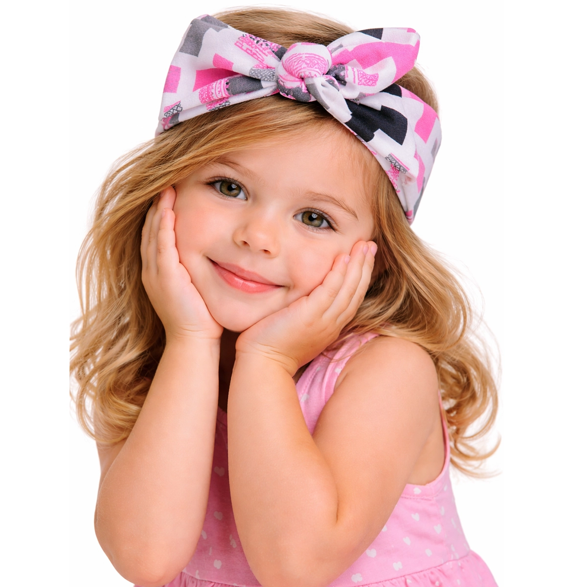 Opaska pin-up - różowo-czarno-szare plusy