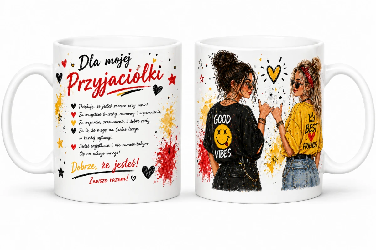 Kubek dla przyjaciółki Good Vibes z grafiką dwóch dziewczyn