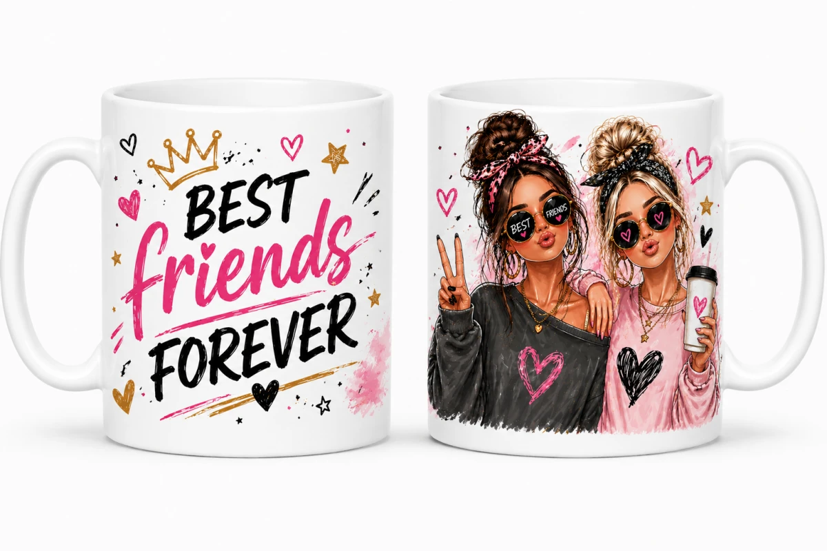 Kubek Best Friends Forever dla przyjaciółki z ilustracją dwóch dziewczyn