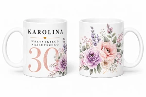 Kubek na 30 urodziny z imieniem - pastelowe kwiaty