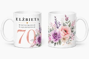Kubek na 70 urodziny z imieniem - pastelowe kwiaty