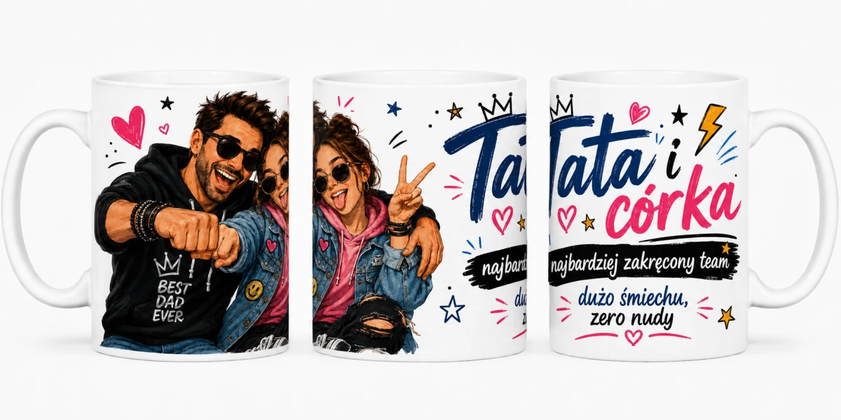 Kubek dla taty Tata i córka najlepszy duet z kolorowym nadrukiem