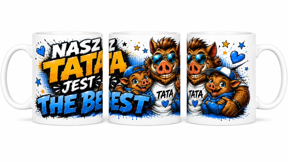 Kubek Nasz Tata jest The Best z rodzinną grafiką dzików