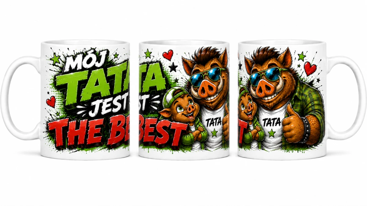 Zielony kubek Mój Tata jest The Best z grafiką dzika