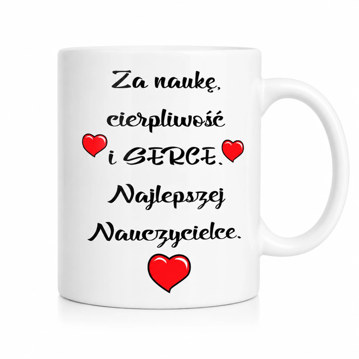 Kubek dla najlepszej nauczycielki 330 ml z napisem Za naukę cierpliwość i serce