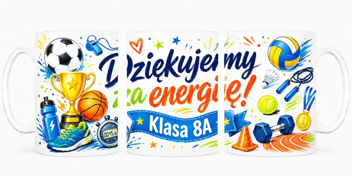 Kubek dla nauczyciela wychowania fizycznego z personalizacją klasy - prezent od uczniów